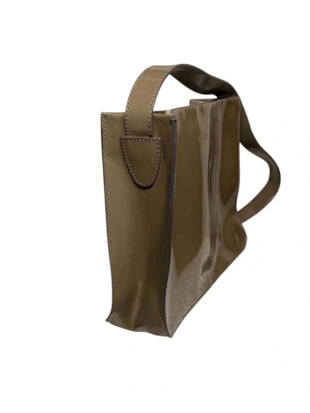 Vintage Furla Patent Leather Shoulder Bag in Taupe Brown - Picture 2 of 3